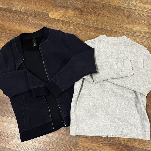 2 H&M Bomber Cardigan Full Zip Sweatshirts - Large Grey and Navy Blue Used - Picture 5 of 5